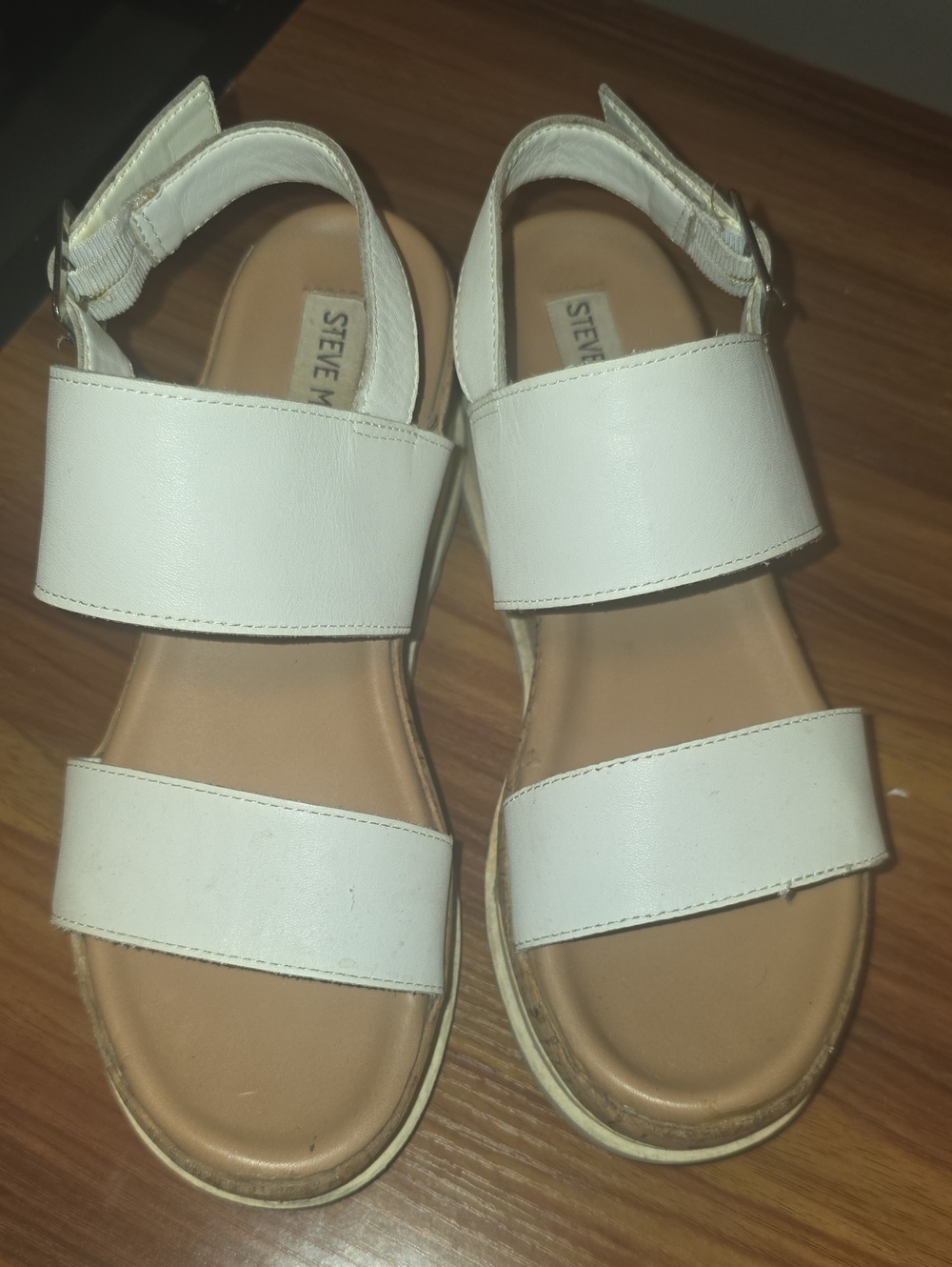 Steve Madden White Double-Band Platform Sandals